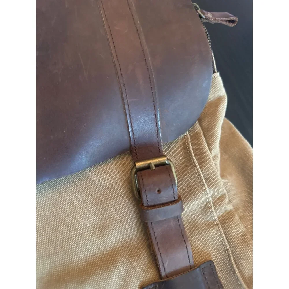 Vintage-Style S-Zone Brown Canvas Backpack Leather Straps & Buckle Closure